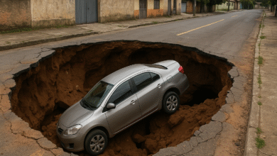 Não era apenas um buraco! Um carro foi engolido por uma cratera no Brasil e o motorista recebeu uma grande indenização.